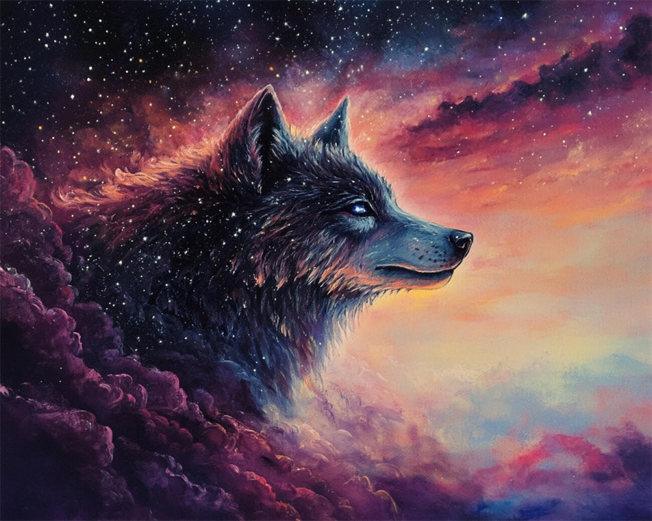 RKFLGEW DIY Bead Embroidery Kits Starry Wolf 40x50cm