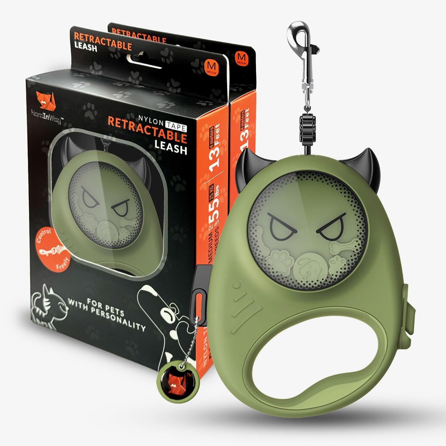 Retractable Dog Leash – 13ft Strong Nylon Tape, Auto-Locking, Tangle-Free, One-Touch Brake, Comfortable Grip – Fun Halloween Design for Small Dogs up