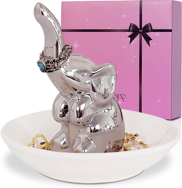 FORAGIFT Gift for Women - Ceramic Elephant Ring Holder Jewelry Dish is a Wonderful Gift for Elephant Lovers, Mother, Sister, Aunt, Girlfriend, Christmas Birthday Wedding Gifts for Her