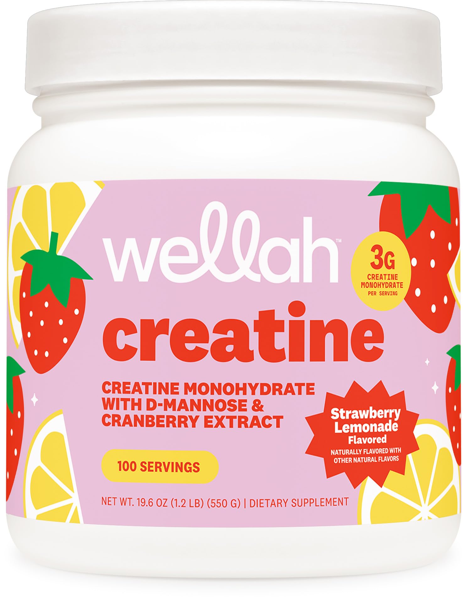 Wellah Creatine for Women (Strawberry Lemonade) 100 Servings, 3g Per Serv Strawberry Lemonade 100 Servings (Pack of 1)