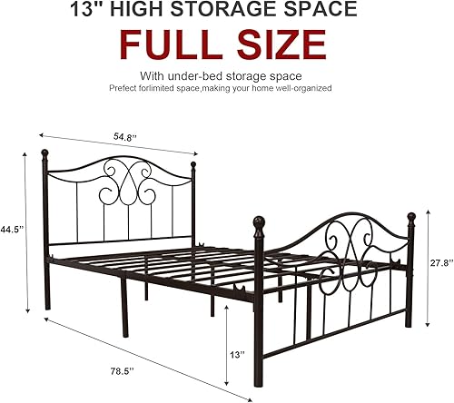 Miniatura 21 de Base de cama de metal Queen con cabecera y estribo, plataforma de granja, marco de cama tamaño Queen para debajo de la cama, no necesita somier y