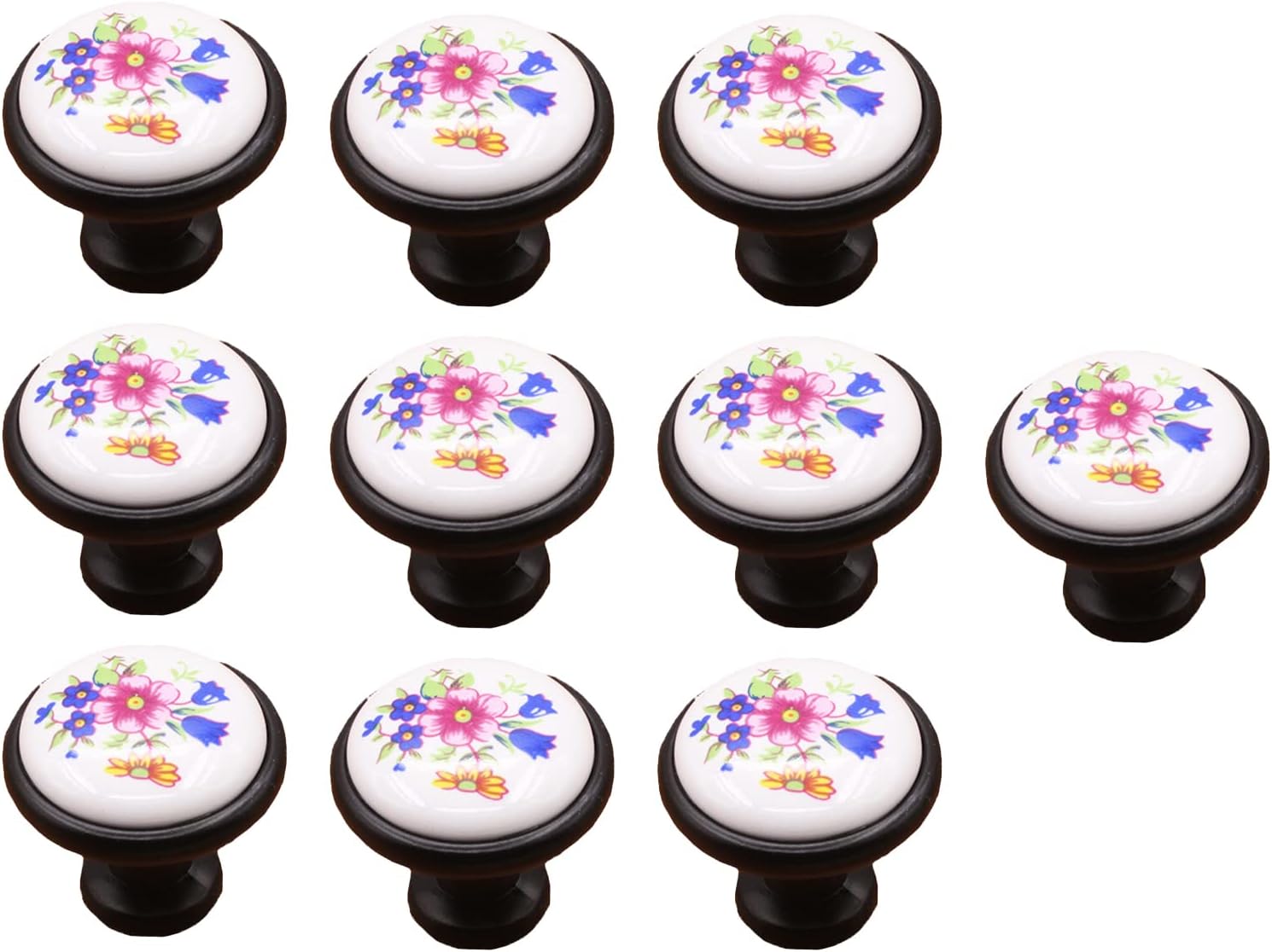 Vintage Ceramic Knobs, Vintage Ceramic Cabinet Drawer Door Knobs, Round Cupboard Drawer Handles Pulls for Home, Kitchen, Bathroom or Office Bookcase Furniture Door 18PCS ( Color : Vintage Black and Bl