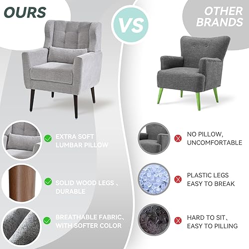 Miniatura 98 de Silla decorativa moderna, sillón tapizado con almohada, sofá individual de tela con asiento de salón y patas de madera, silla decorativa para sala