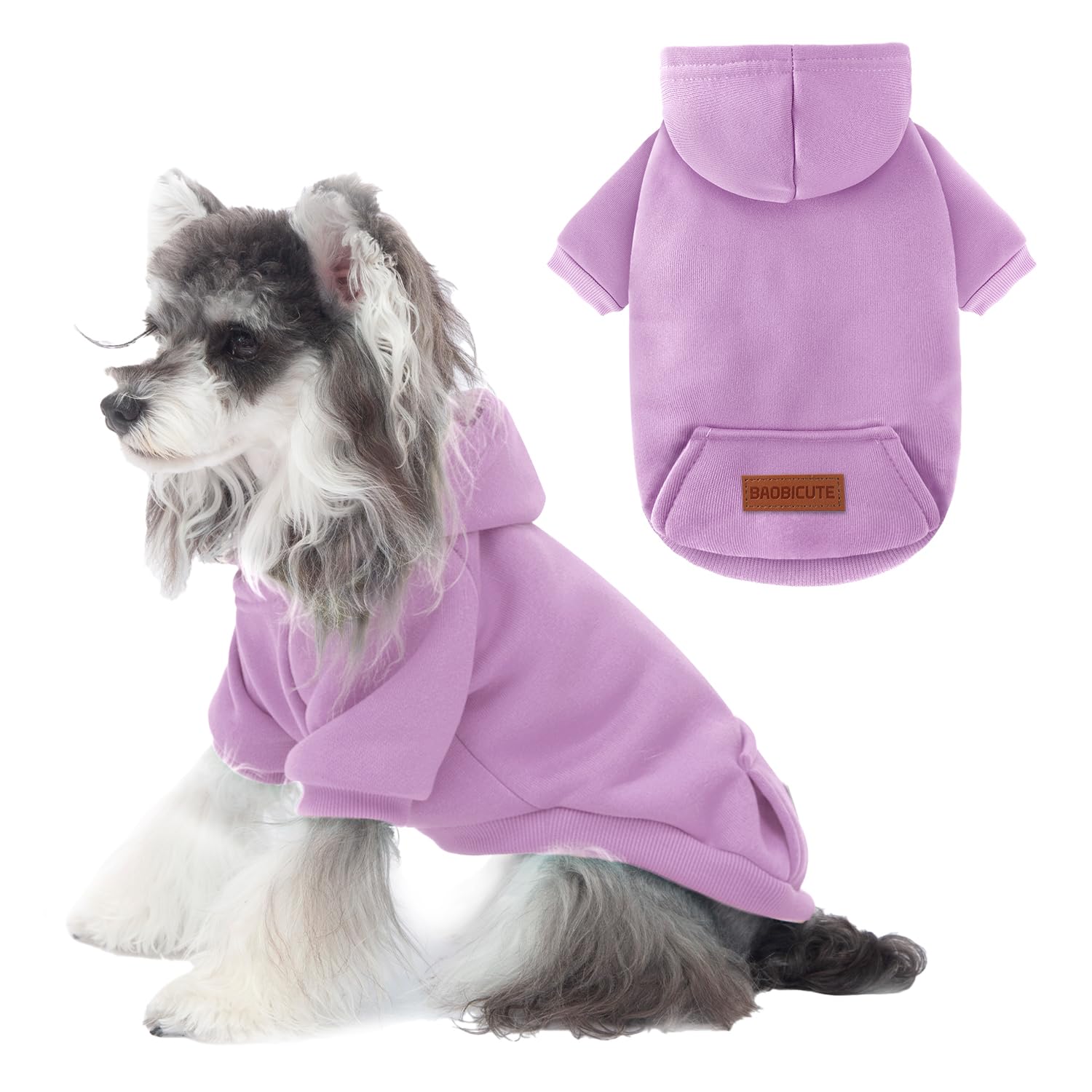 Photo 1 of 2 Pack Dog Hoodie Warm Hood Dog Sweater Cold Weather Small Dogs Sweatshirt Comfort Pet Clothes for Small Medium Dogs with Pockets (Purple, S (Back: 9.45",Chest: 14.9", 3.5-5.8lbs))
