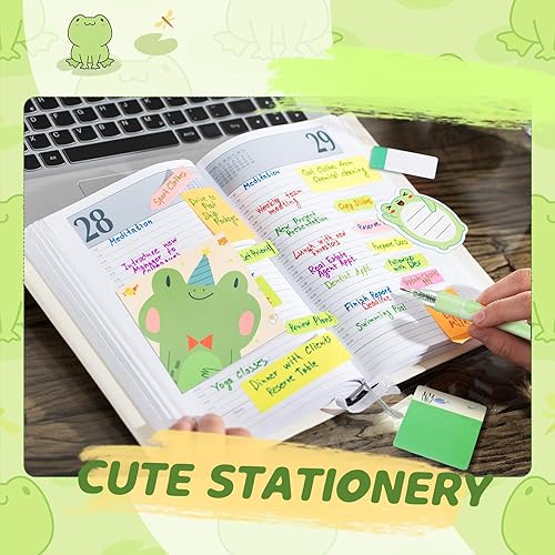 Miniatura 6 de Crtin 69 piezas de lindo conjunto de notas adhesivas, bolígrafo de dibujos animados, etiquetas adhesivas, clip de papel, notas adhesivas