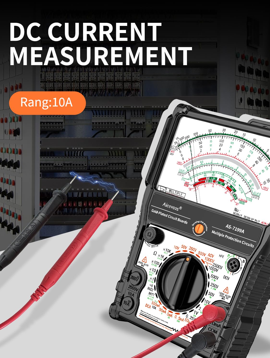 Analog Multimeter AS-7199A, Pointer Multimeter, AC DC Volt 2500V, DC Current 10A, Rx 100K, Batt Tester, Diode/LED Testing, Remote Control Detection, 11 Function, 24 Range — Amazon image 3