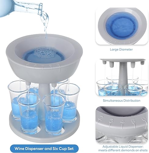 Miniatura 6 de ADOTBLOB Dispensador y soporte de vidrio para 6 chupitos, dispensador de chupitos con 6 tazas de vasos de chupito de 2 onzas, dispensador múltiple