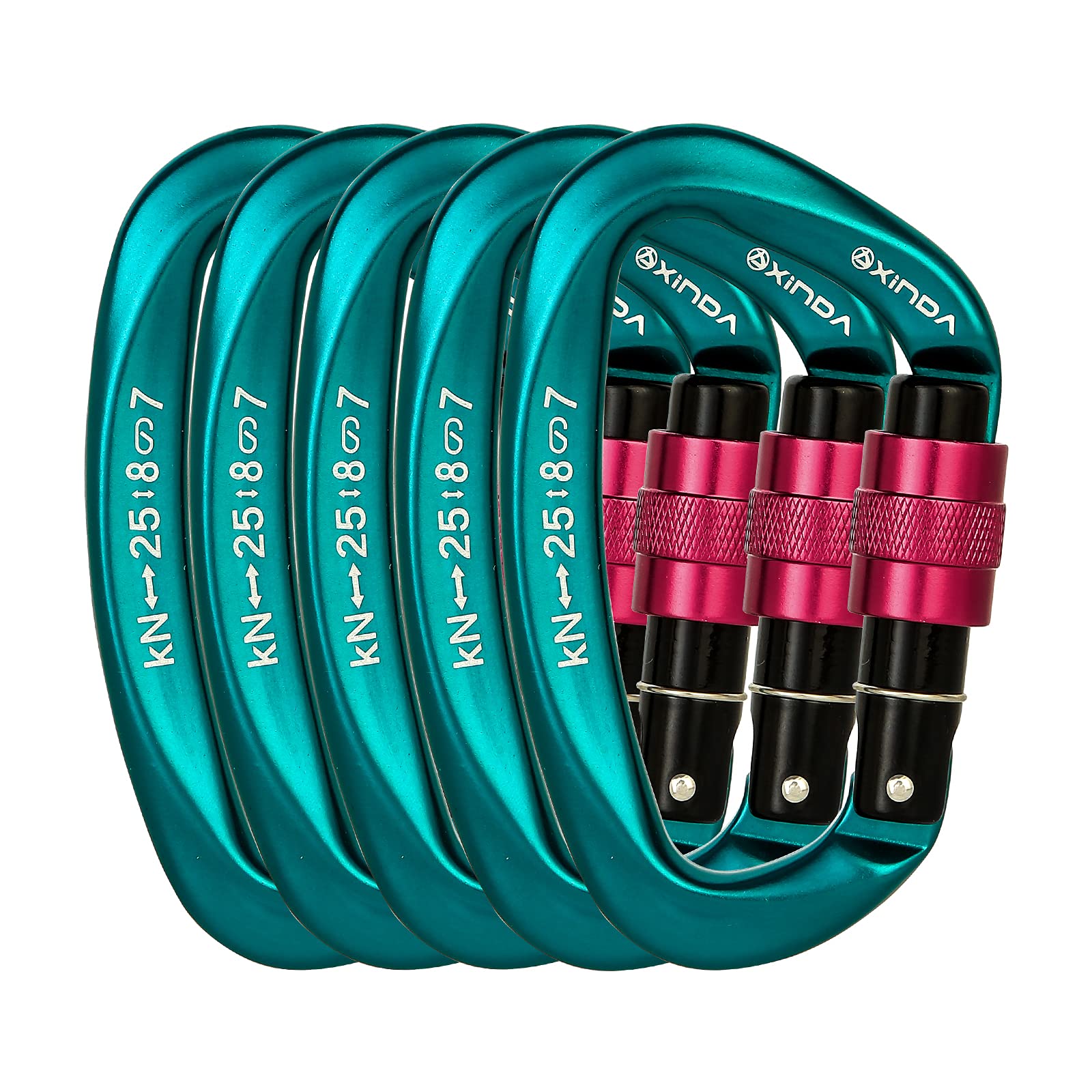 XINDA Screwgate Locking Carabiner Clip - Professional Rock Climbing Carabiner Screw Lock,Heavy Duty Carabiners for Climbing,Mountaineer,Hammock,Camping,Outdoor Equipment (5 pcs Green)