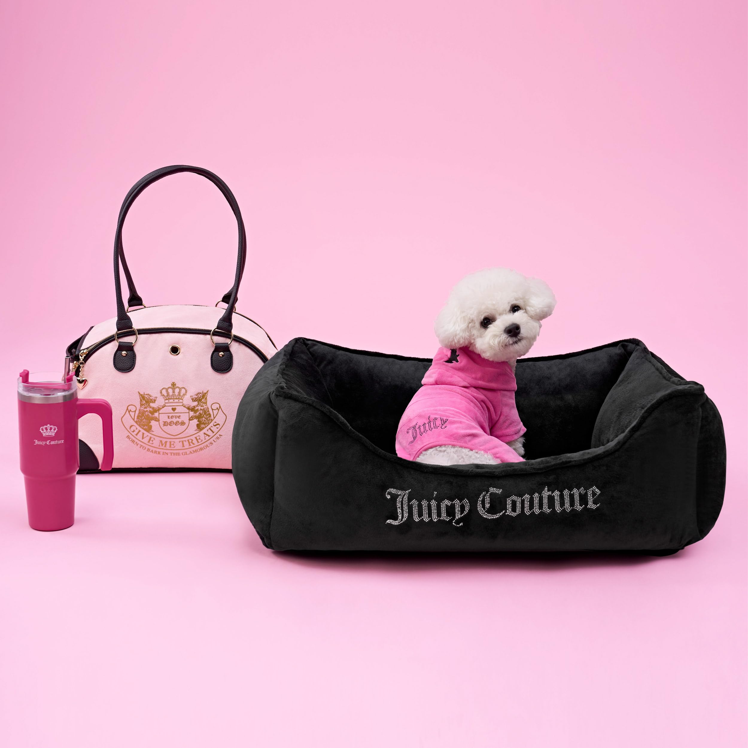 Juicy Couture Give Me Treats - Elegante Bolsa de Viaje Rosa Intenso para Perros y Gatos pequeños