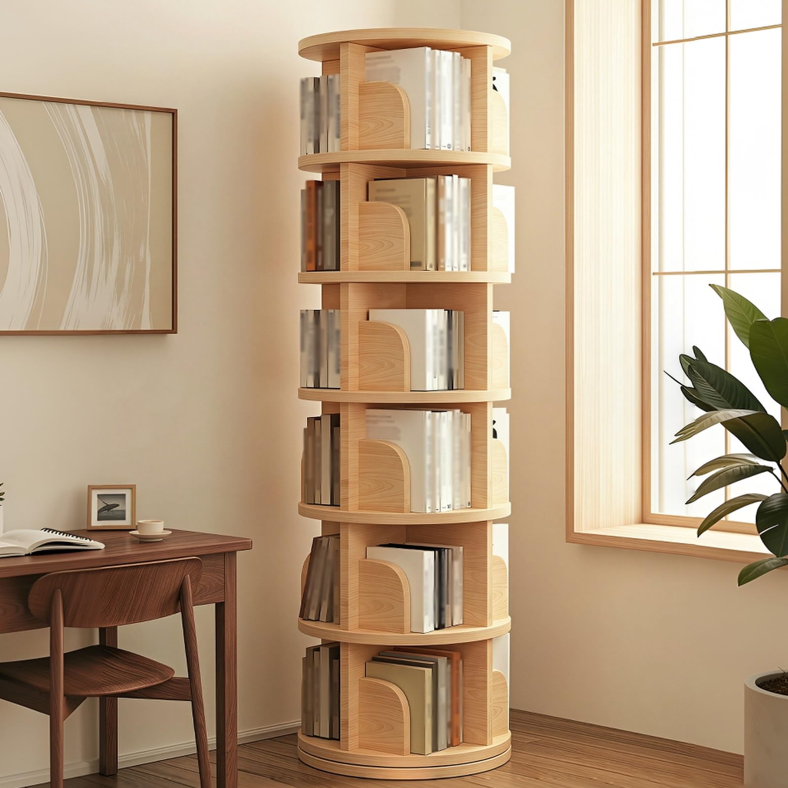 Librería giratoria 360 para organizar salones modernos y crear rincones de lectura