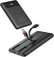 VEGER 10000mAh Power Bank with Built-in USB-C & Lightning Cables, 22.5W Fast Charging, 4-Device Portable Charger for iPhone 16/15, Samsung, Black