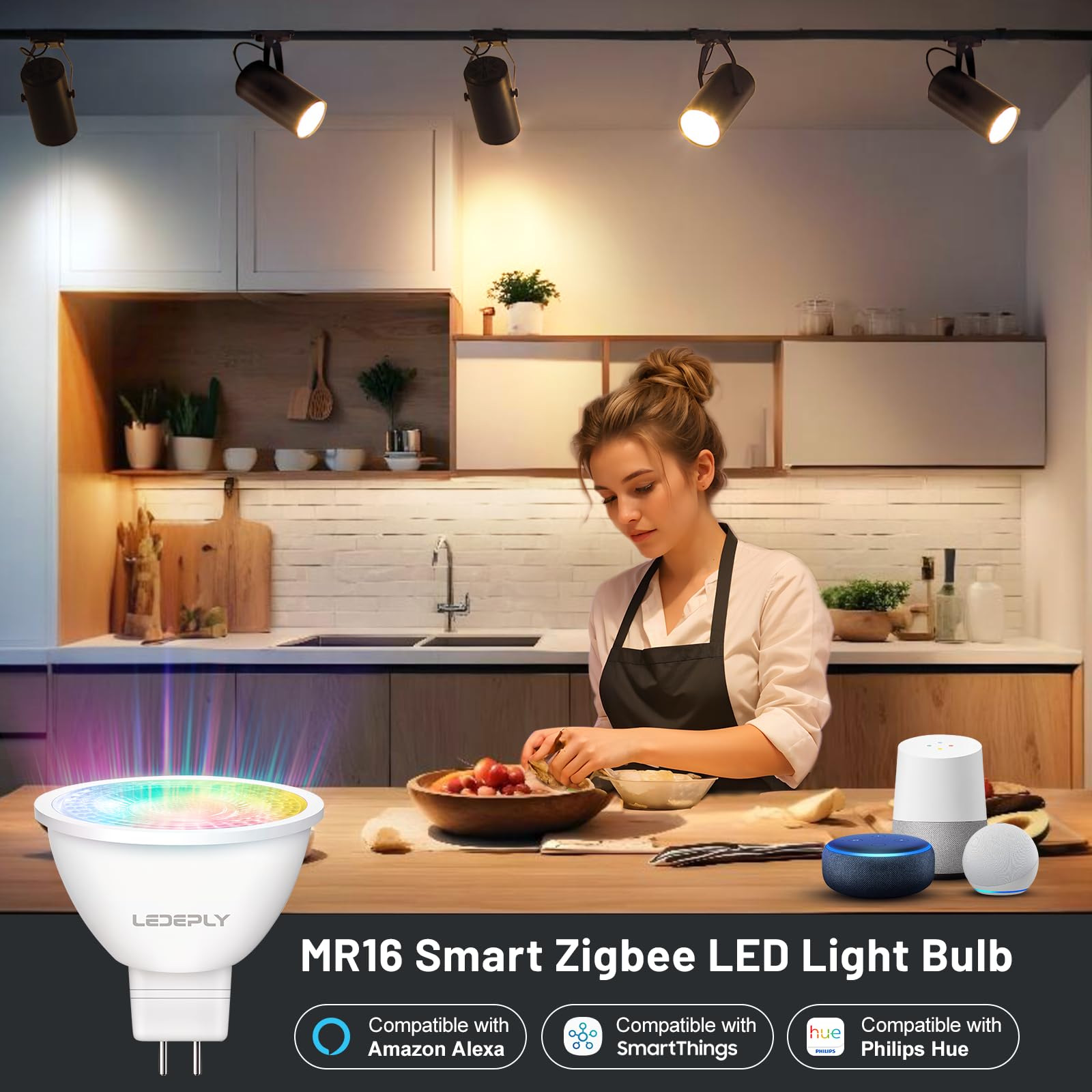 LEDEPLY Zigbee MR16 LED Smart Bulb, Hub Required, Compatible with