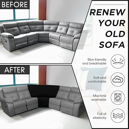 Miniatura 2 de Weysat Funda elástica para sofá esquinero, protector de muebles para sala de estar, funda de sofá reclinable seccional, sofá reclinable en forma de