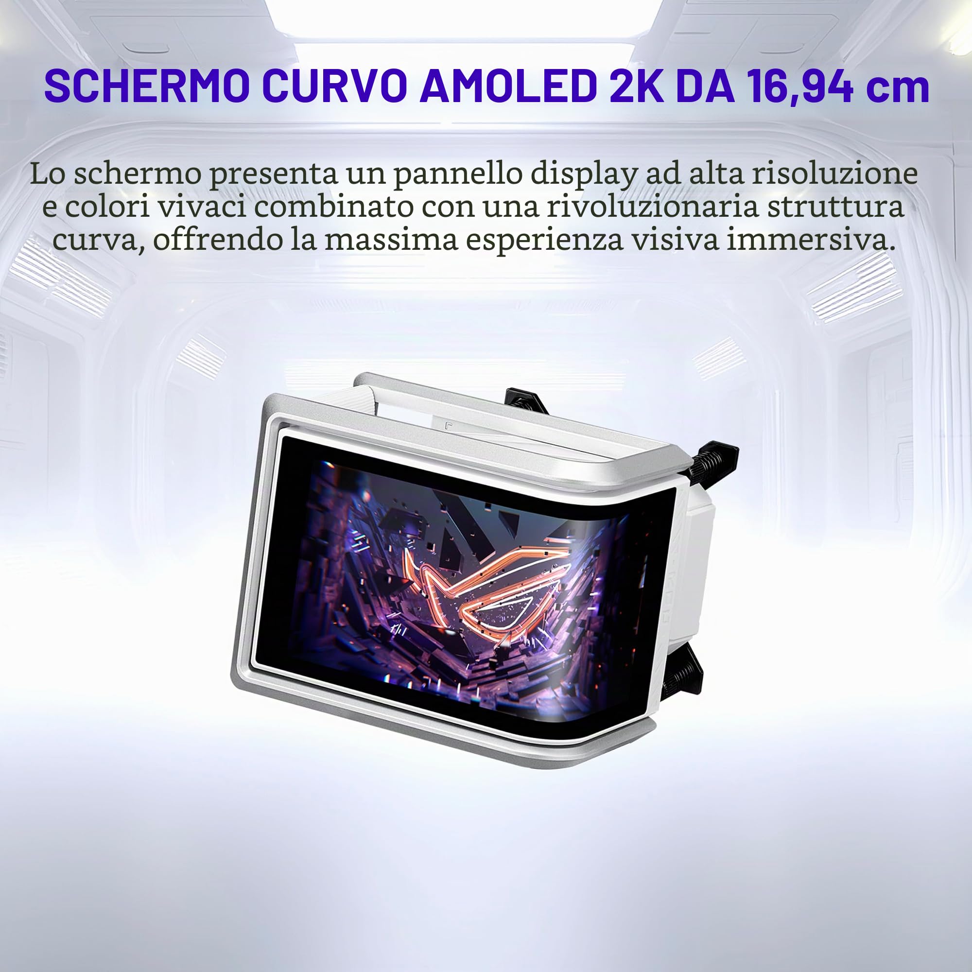 ASUS ROG RYUO IV 360 ARGB WHT, Dissipatore a Liquido con Schermo Curvo 2K AMOLED da 6,67" per Effetti 3D, Tubi da 400mm, Ventole ARGB, Compatibile con Intel LGA 1851 e 1700 e AMD AM5 e AM4, Bianco