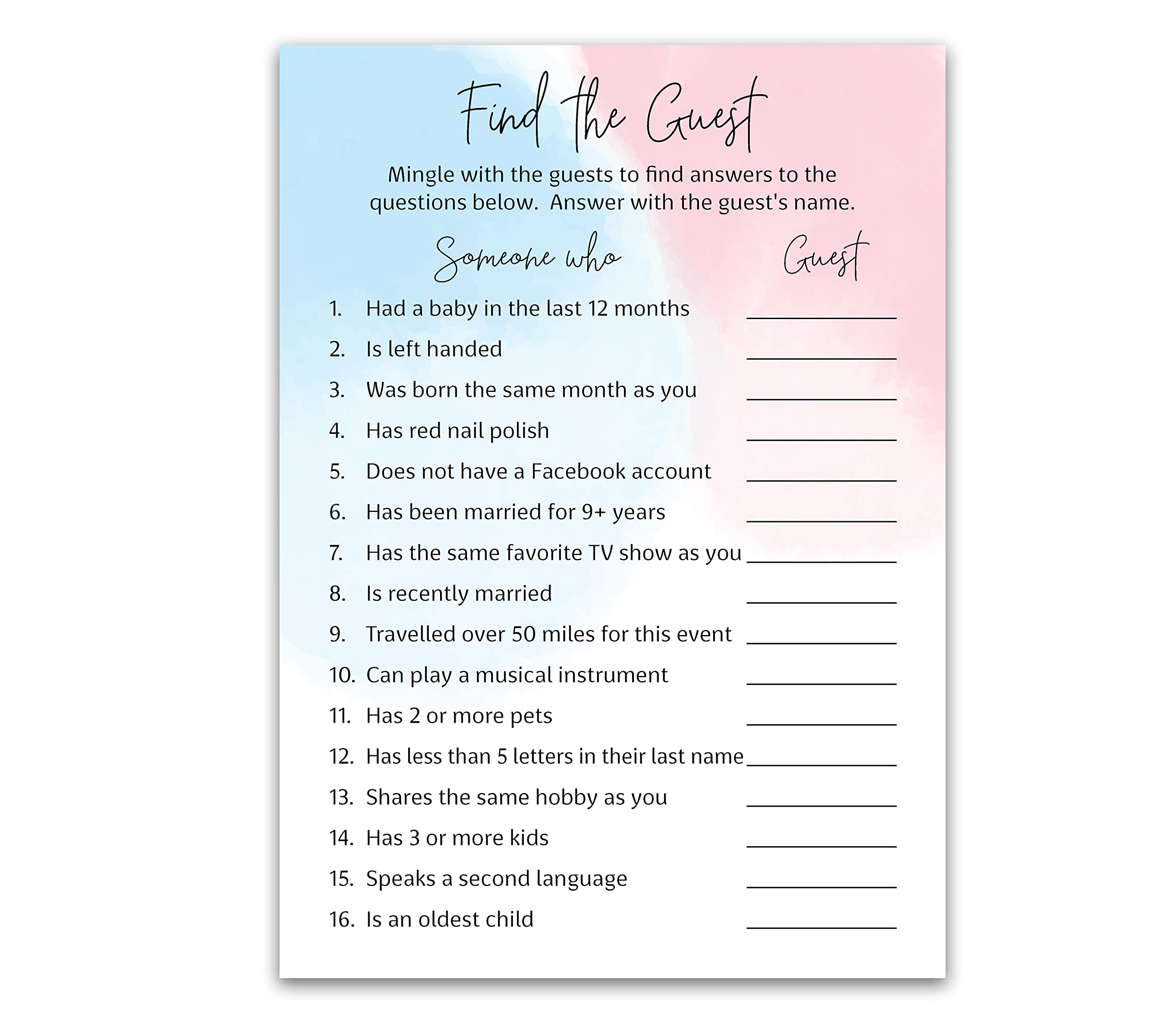 Jeu fille ou garçon Find the Guest pour intégrer facilement tous les invités