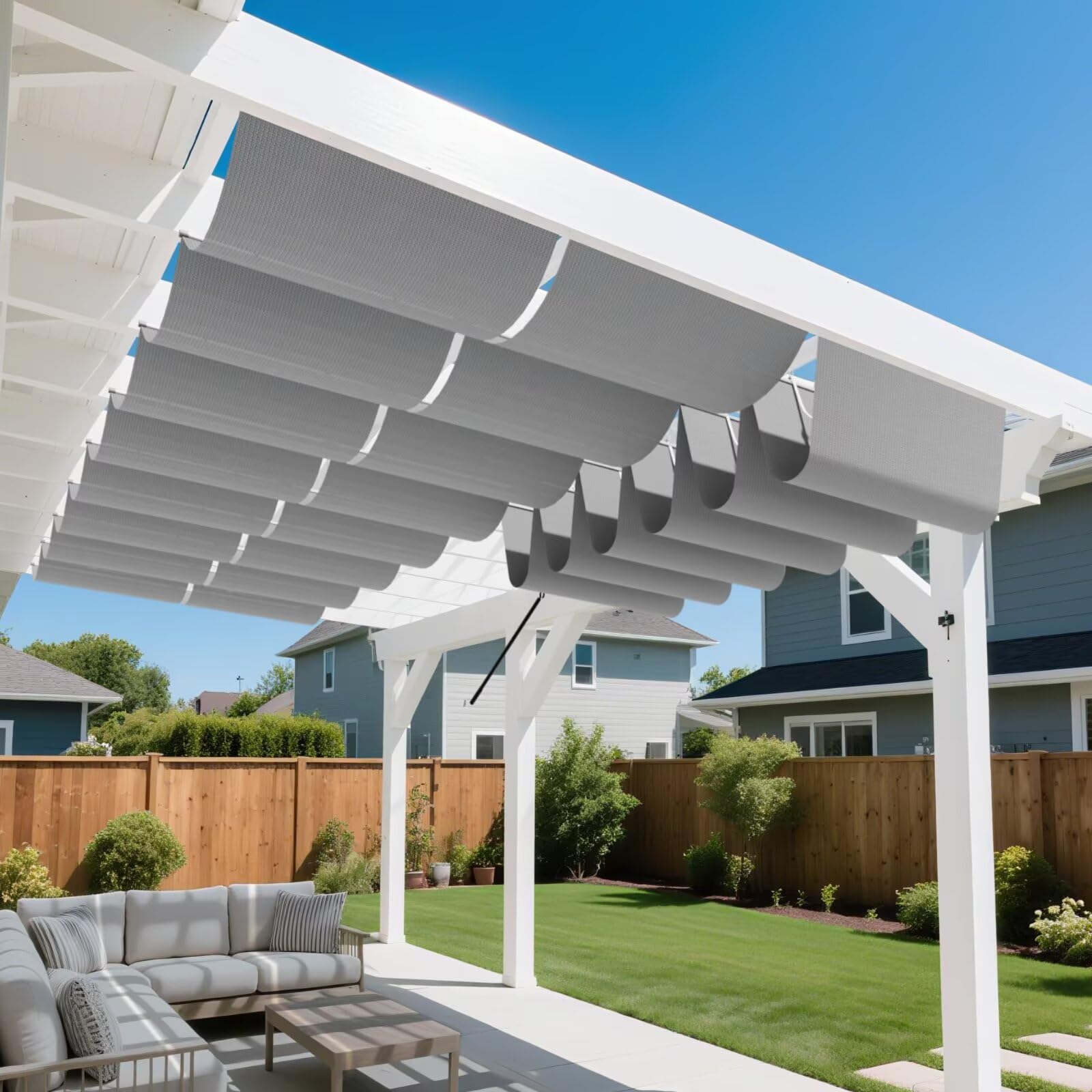 Voile rétractable extérieur 3x4m idéal pour ombrager le salon de jardin