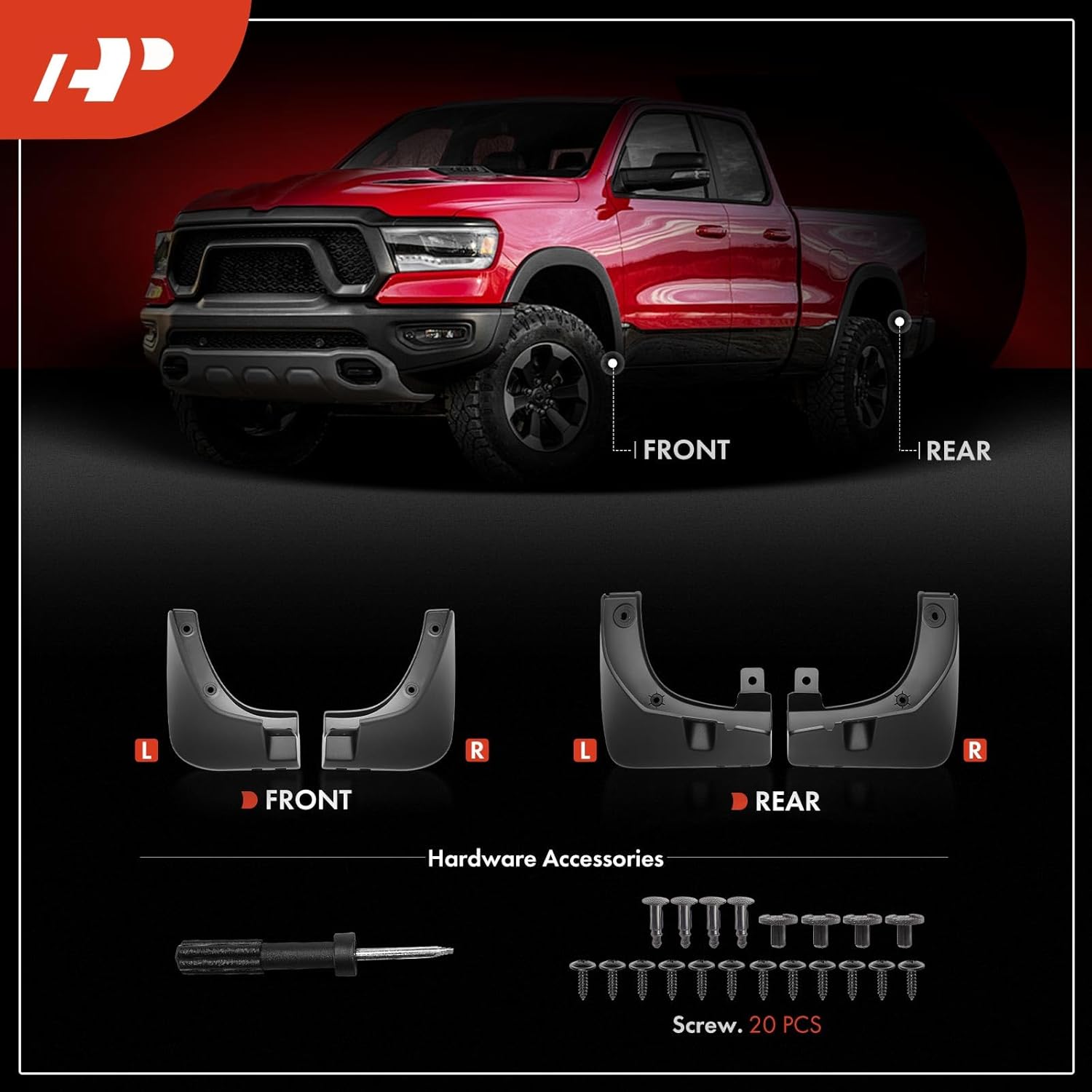 A-Premium Set of 4PCS Mud Flaps Splash Guards Mudguards Mudflaps with Hardware Kits Accessory Compatible with Kia Sorento 2021 2022 2023 2024 2025, Front and Rear, Driver & Passenger Side