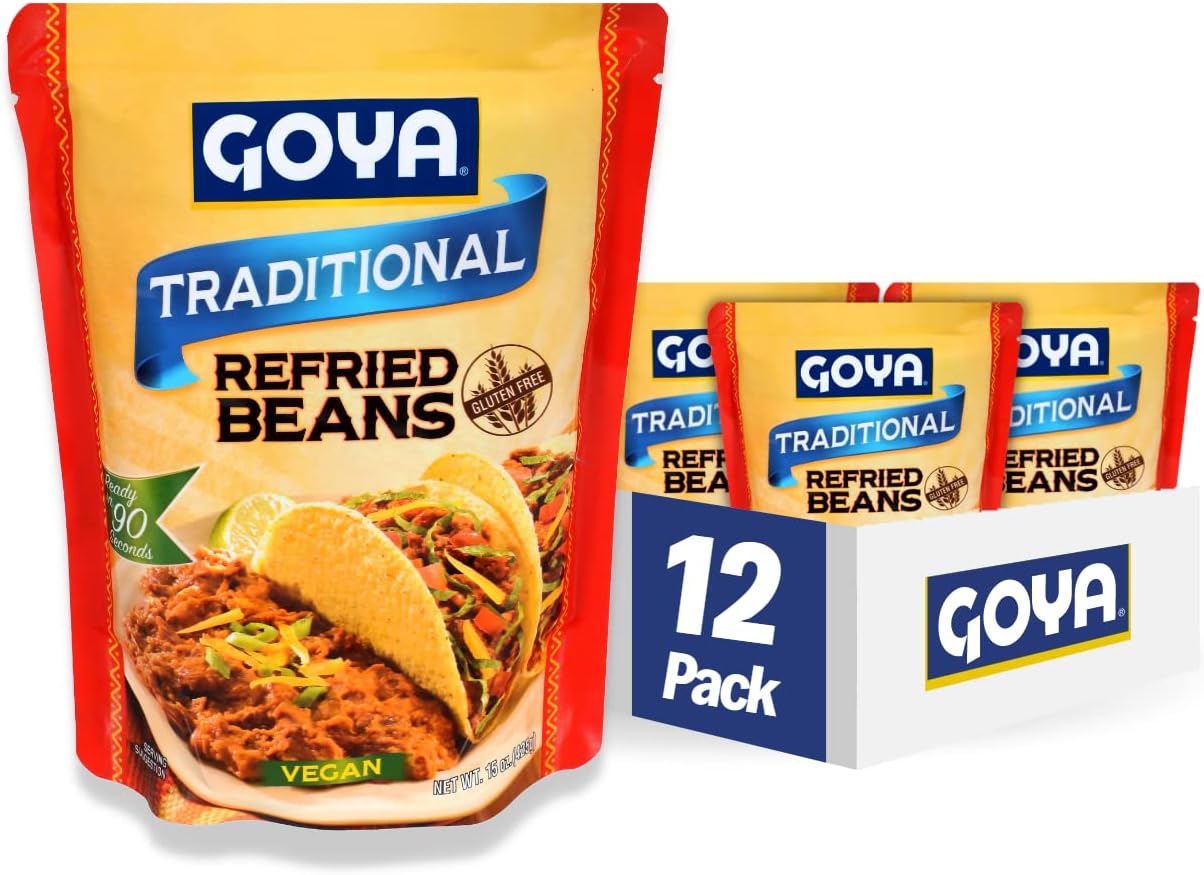 Goya Foods Traditional Refried Pinto Beans Pouch, 15 Ounce (Pack of 12)