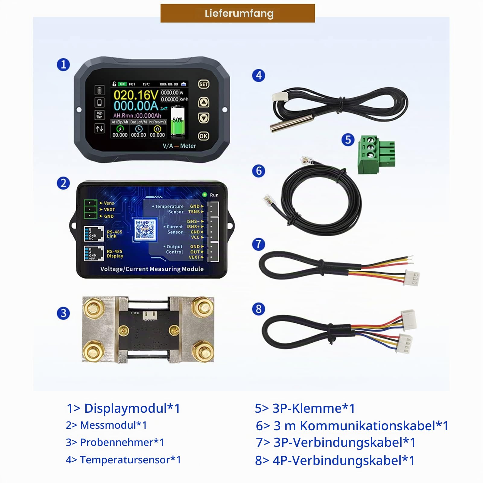 Drahtloser Batteriewächter – Mutifunction 0–120 V Batteriespannung/Coulomb/Amperemeter/Strommesser, mit mobiler Bluetooth-Steuerung für Caravan RV Eisen-Li-Batterie (0-400A)