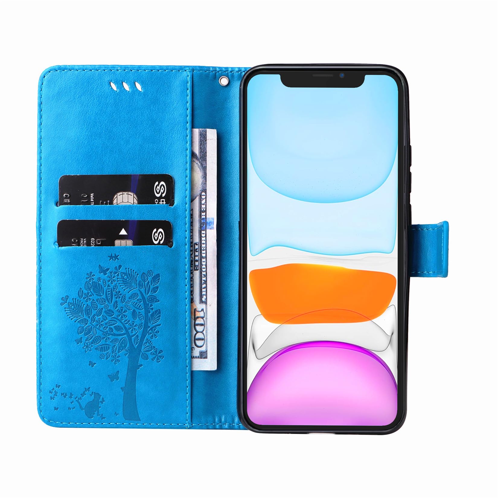 PHINIENLAND For IPhone 11 Leather Wallet Case,Flip Protective Book Cover With Card Holder,Stand Wrist Strap Magnetic Flip Cover Compatible With For - View #2