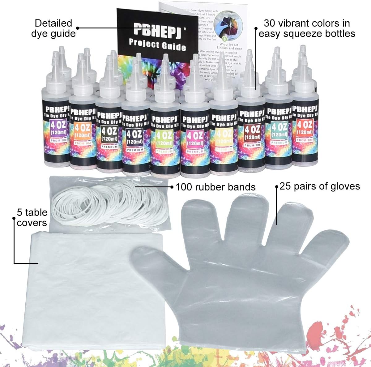 30 Colors Tie Dye DIY Kit，Textile Manual Dyeing Projects，One Step
