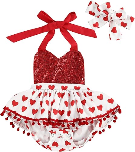 Conjunto de ropa de 2 piezas para bebé recién nacida, para el día de San Valentín, manga con vuelo, estampado de corazón, tutú