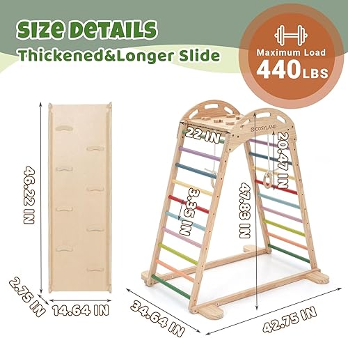 Miniatura 6 de COSYLAND Zona de juegos interior, juego de gimnasio de la jungla para niños, juguetes de escalada 7 en 1 para niños pequeños con anillo para colgar