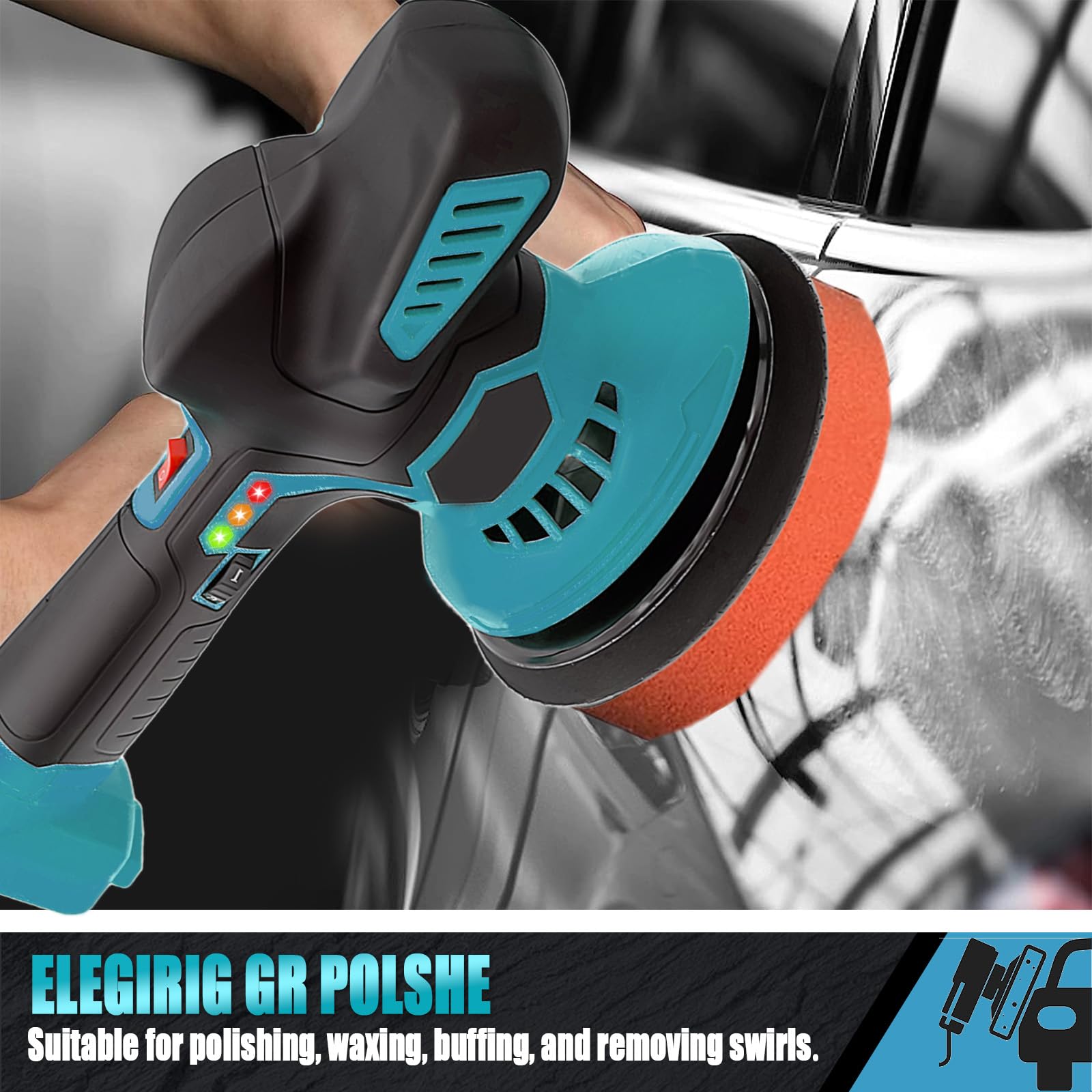 Lucidatrice a batteria per auto, 18 V, set professionale con 2 batterie da 3,0 Ah + caricatore e accessori da 24 pezzi, regolabile in 6 livelli, 6000 giri/min