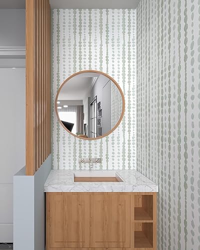 Miniatura 5 de Naphite Papel tapiz de color verde y blanco para despegar y pegar, papel de contacto bohemio para gabinetes, papel tapiz a rayas para dormitorio,