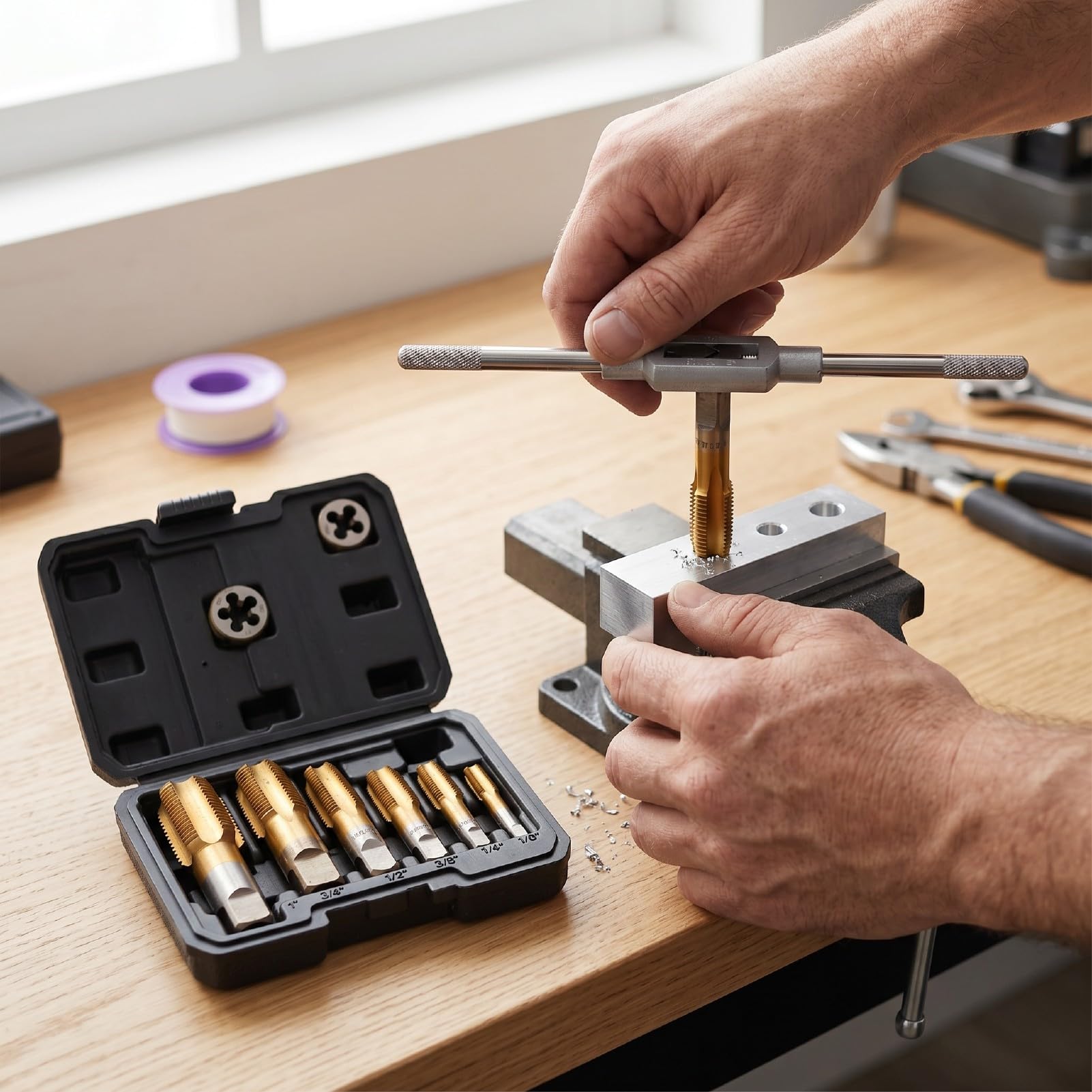 Fockety Juego de Machos de Roscar para Tuberías NPT de 6 Piezas