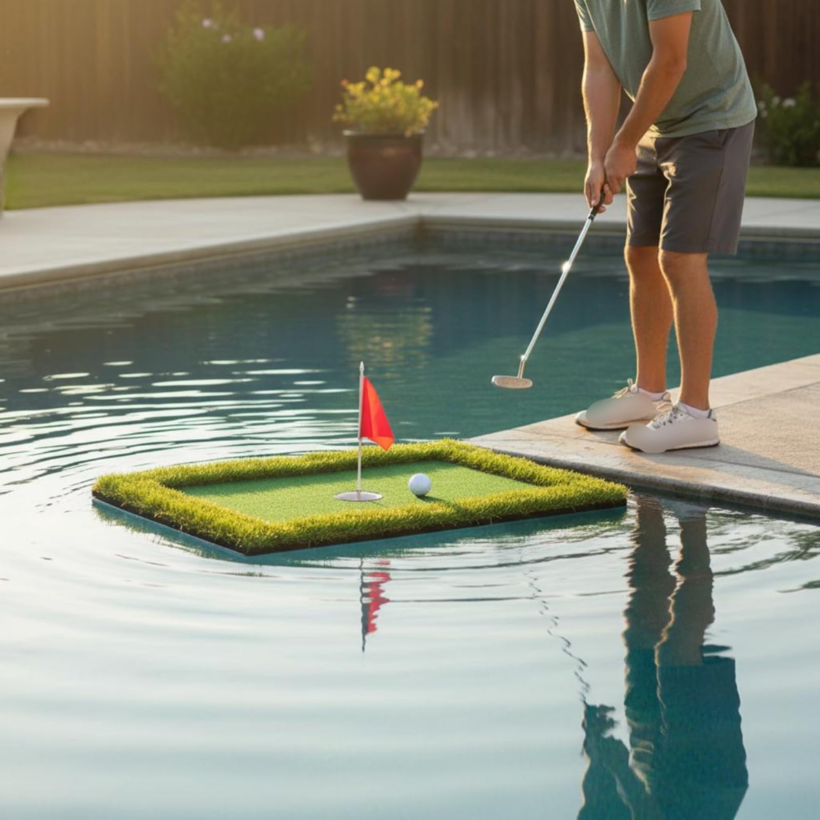 kowaku Green Galleggiante da Golf Stabile in Acqua Tappetino Golf da Piscina Resistente Ai Raggi Attrezzatura Sportiva per Esterno