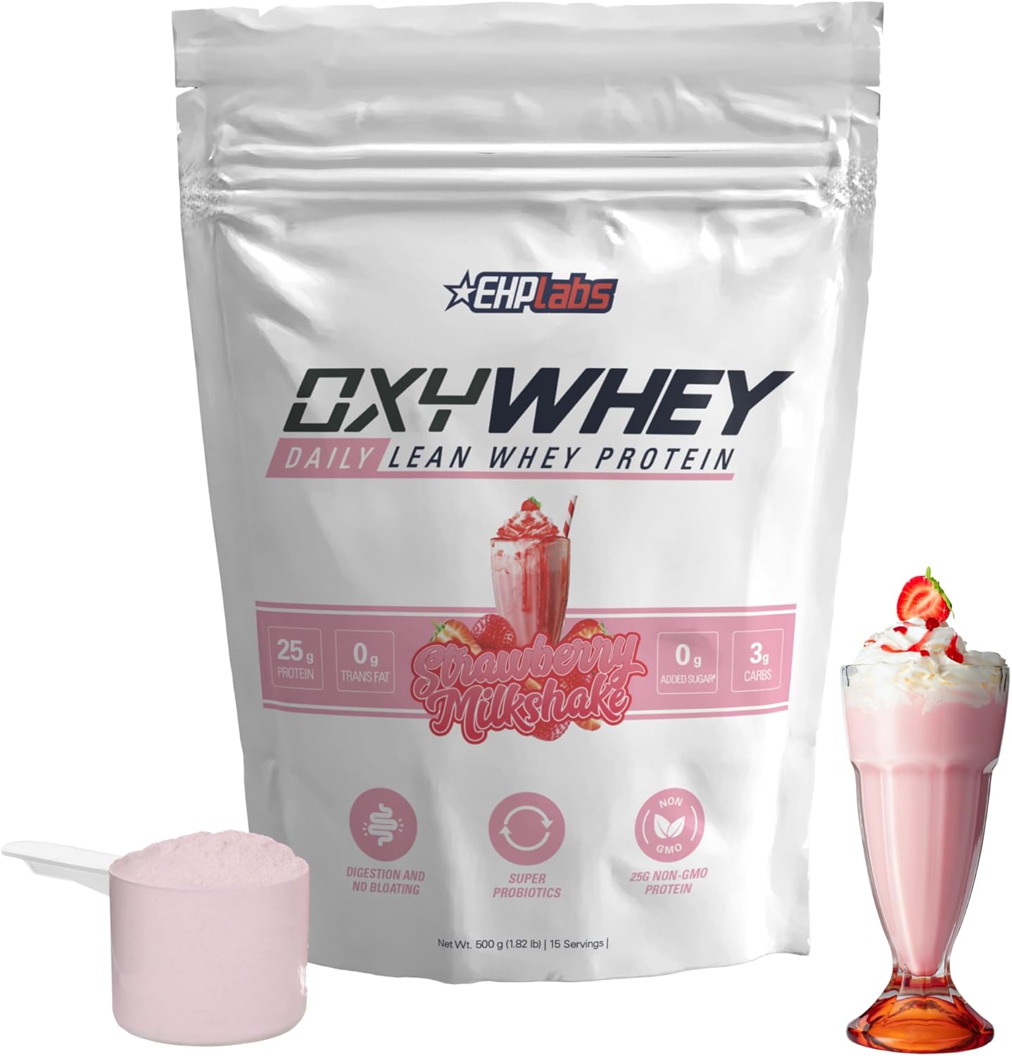 EHP Labs OxyWhey Lean Whey Protein Powder – 25g of Whey Isolate Protein, Meal Replacement Shake, Sugar Free Protein Powder – 15 Serves, Strawberry Milkshake