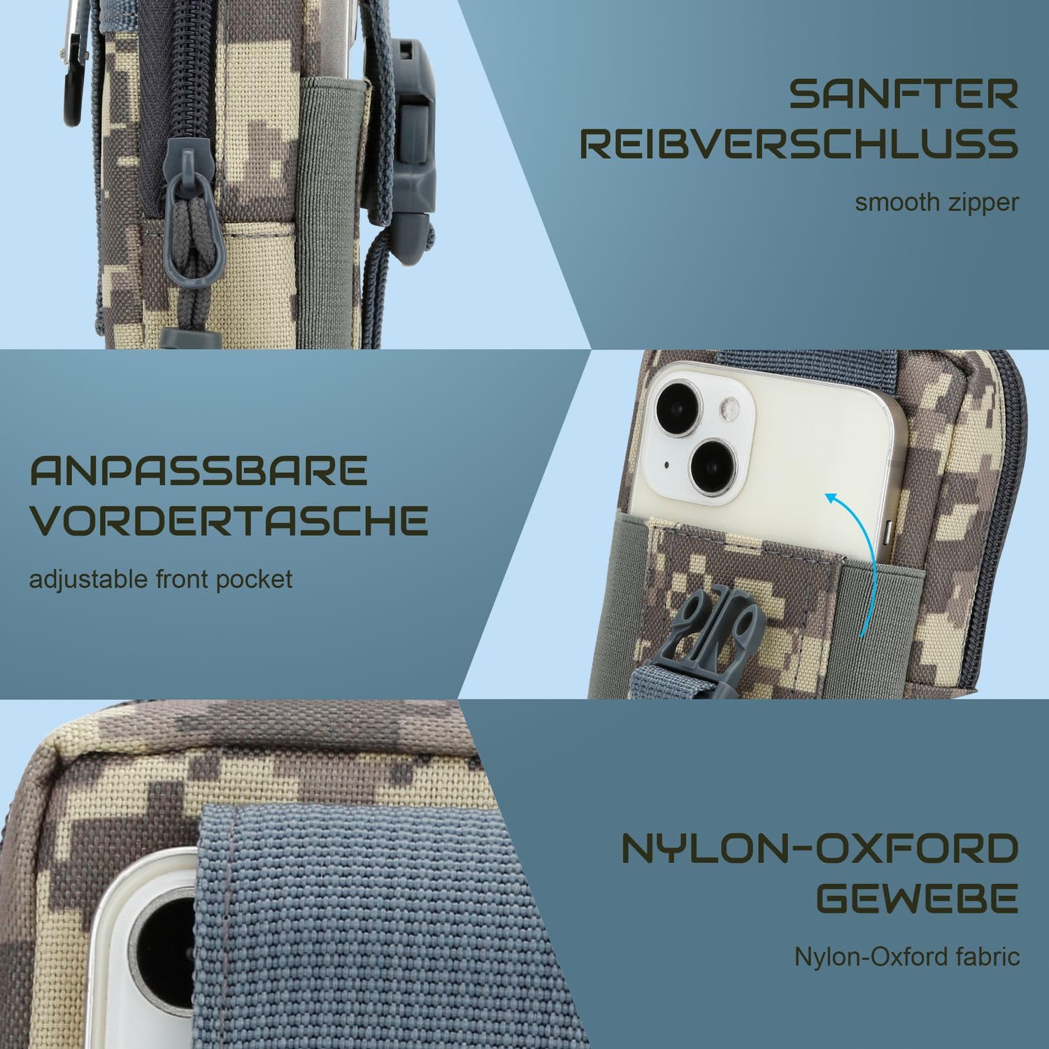 Cadorabo taktyczna saszetka na telefon komórkowy w NIEBIESKI KAMUFLAŻ -molle EDC saszetka z paskiem na ramię - dodatkowa saszetka wojskowa saszetka na pas max. 6,7 cala saszetka biodrowa
