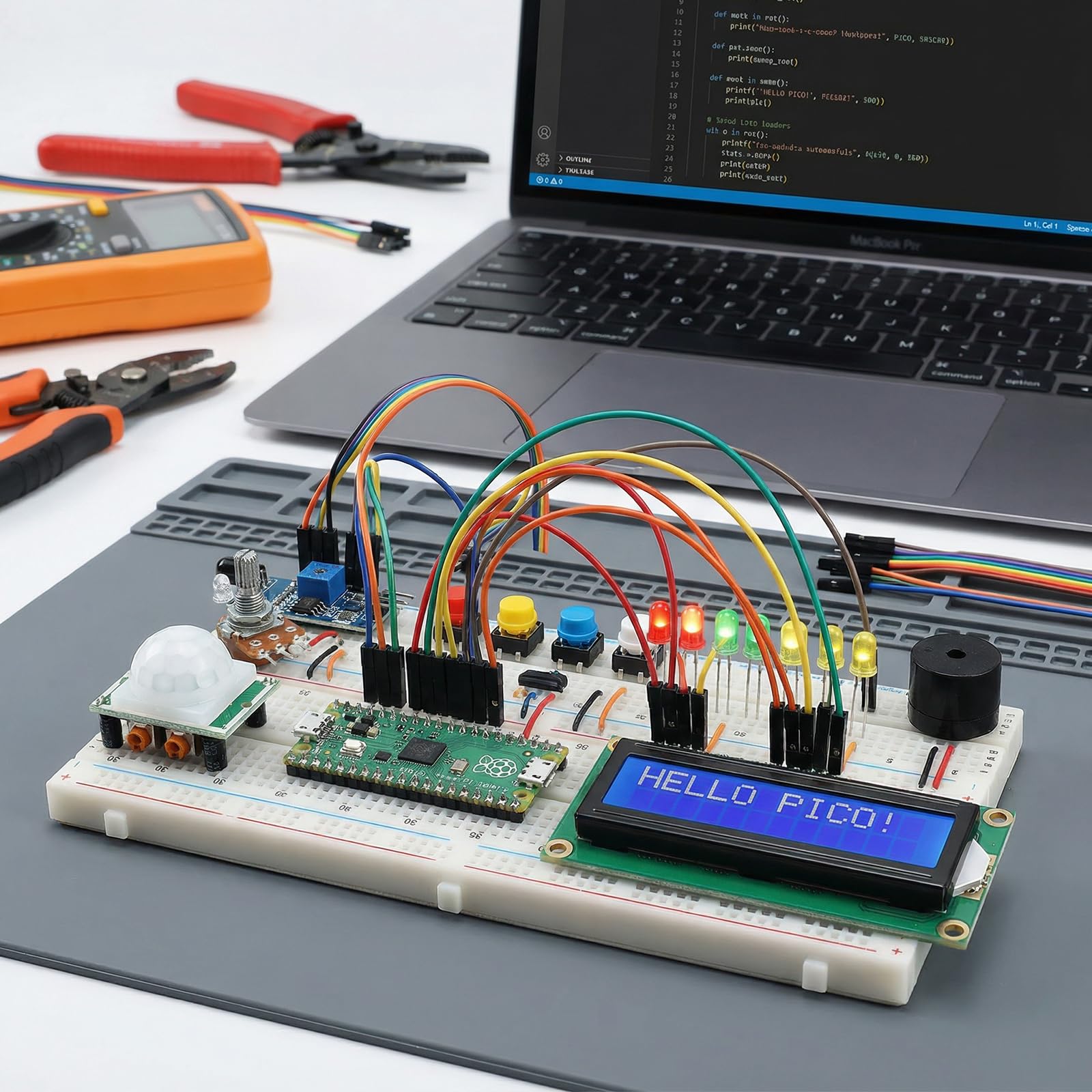 Kit de démarrage de base pour Raspberry Pi Pico, super kit de démarrage pour Raspberry Pi Pico, Raspberry avec breadboard, module d'affichage LCD 2C 1602, capteurs compatibles