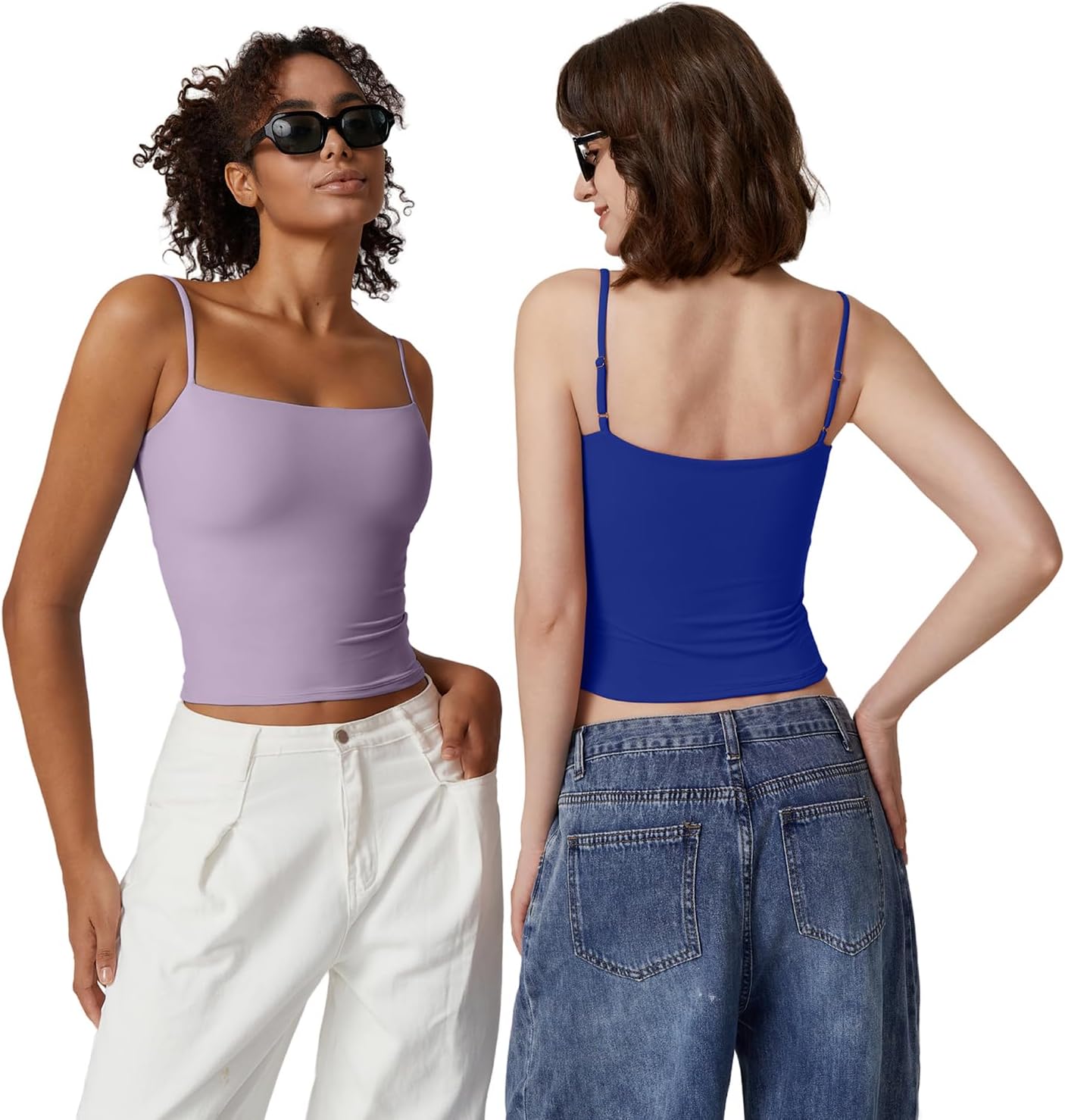 QINSEN Women's Double Lined Basic Tank Top Adjustable Spaghetti Straps Sleeveless Camisole Shirts - Image 5