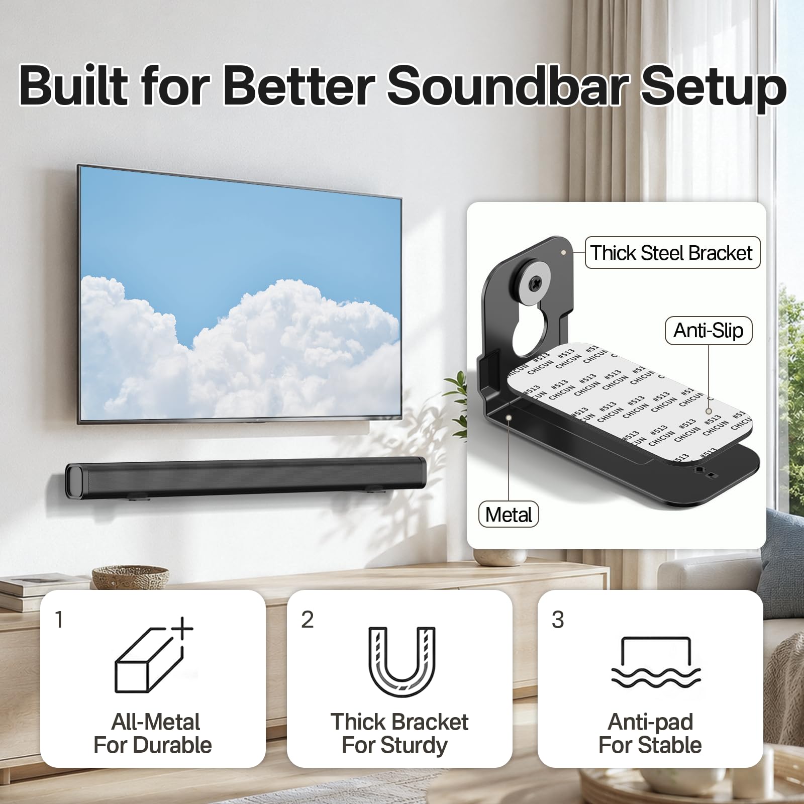 Soundbar Wall Mounts for Ultra Slim Sound bar Mounts Up to 3.5" Depth&10Lbs — Amazon image 3
