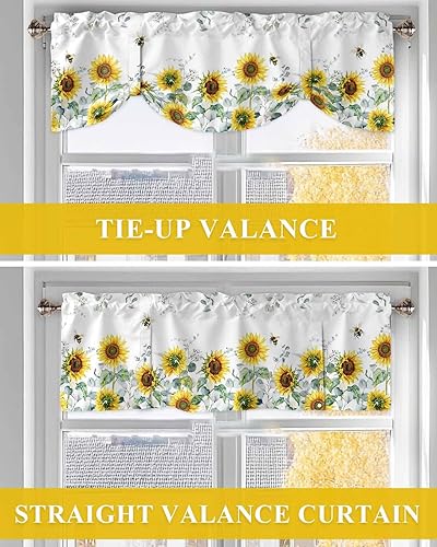 Miniatura 8 de Cortinas florales pequeñas para ventana de baño y cocina, 1 paquete de cortinas aislantes térmicas con lazos de 60 x 18 pulgadas, girasoles, abejas,