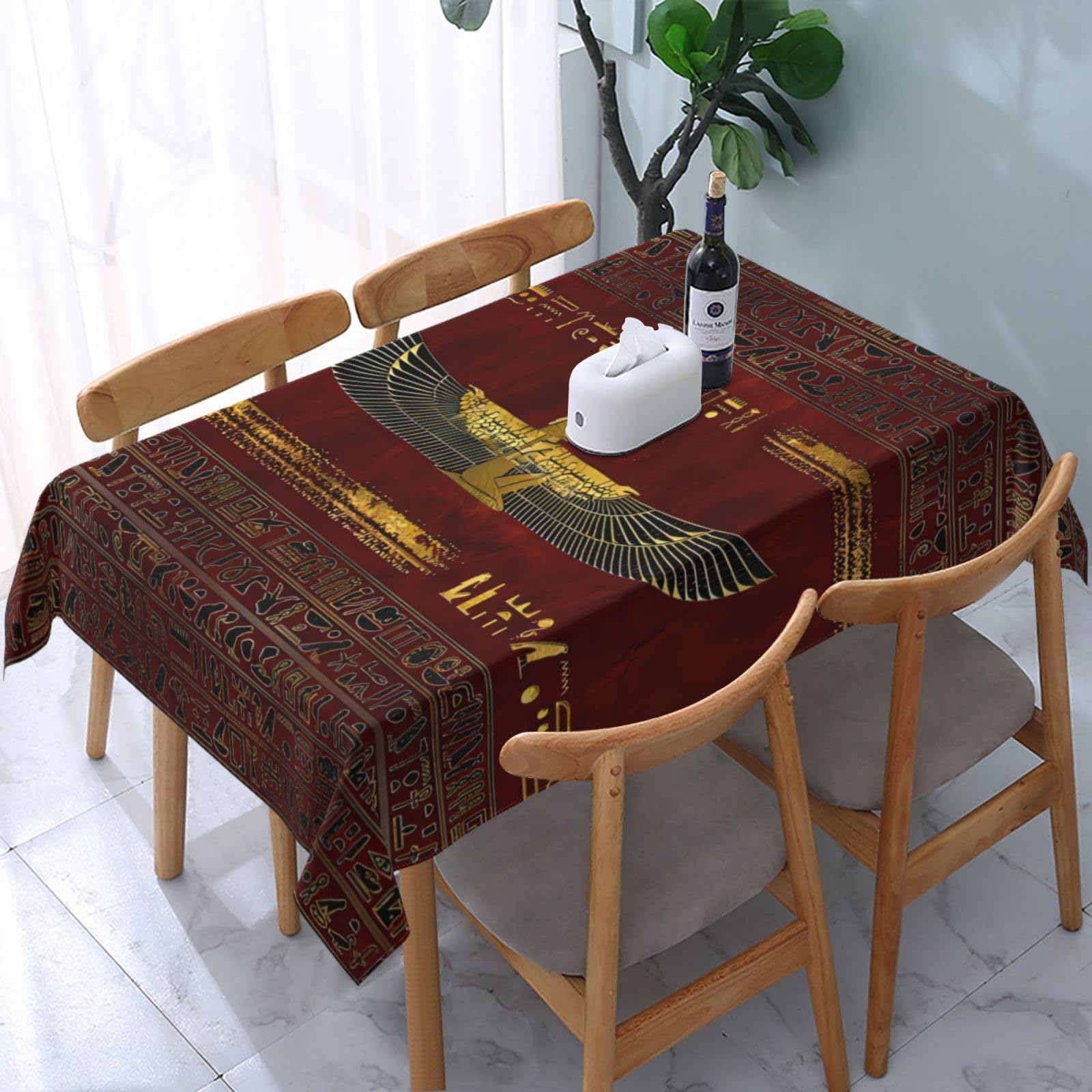 HLBSDM Ancient Egyptian Goddess Symbol Golden Symbol Rectangle Tablecloth, Suitable for Wedding, Party and Restaurant Festival Gathering Event Polyester Fabric Decorative Tablecloth(54x72in)