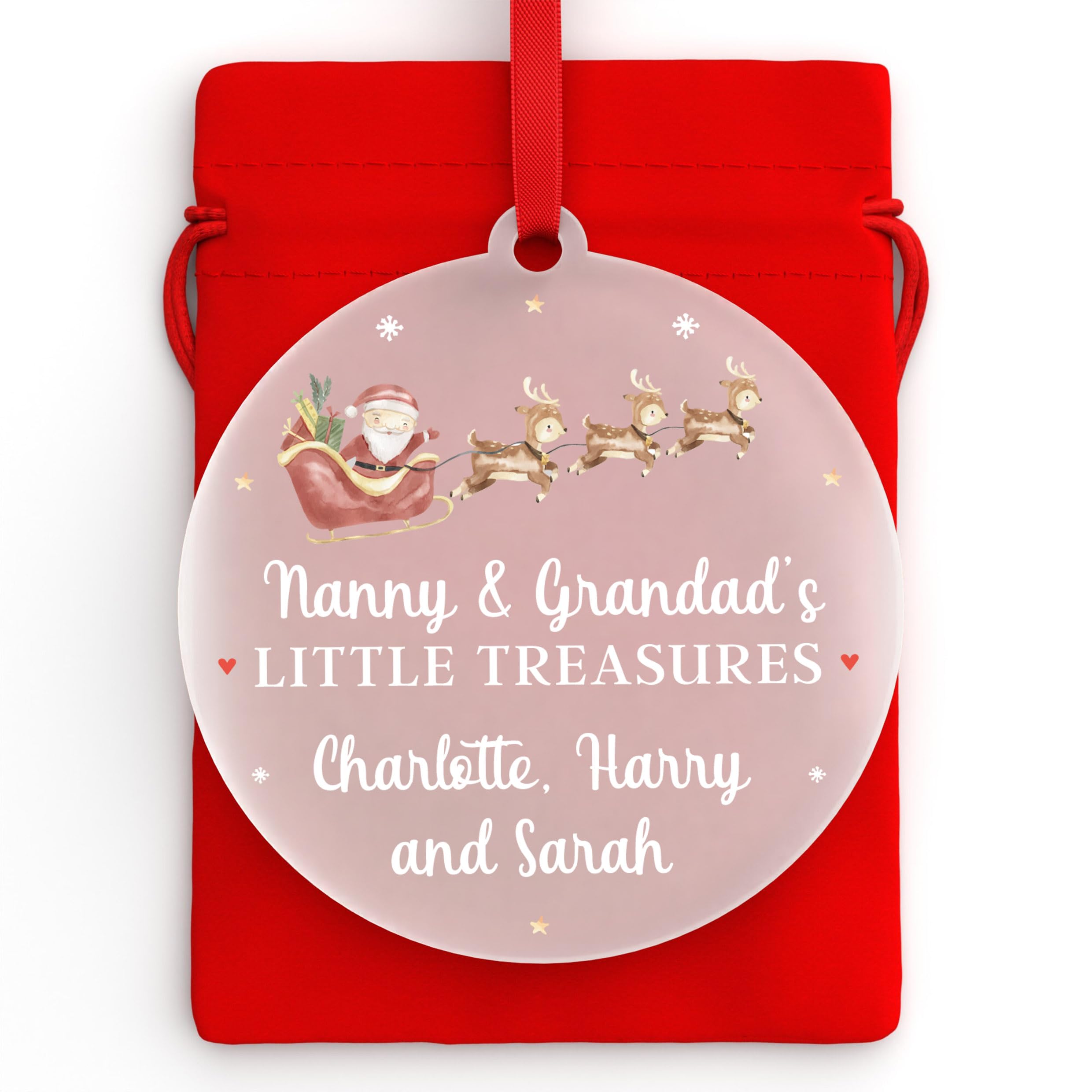 Beecreative Personalised Nanny And Grandad Christmas Ornament Bauble Gift - From Grandchildren - Family Xmas Tree Decoration With Red Bag
