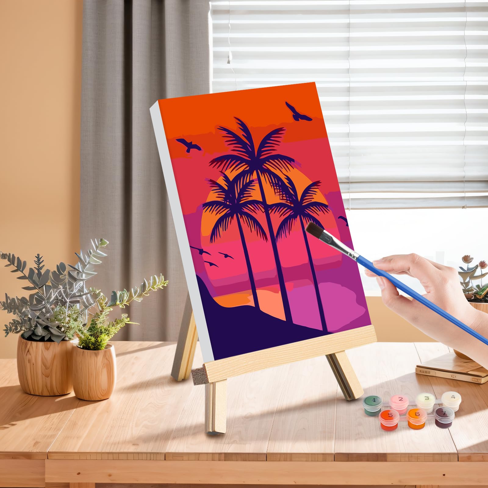 Lot De 4 Kits De Peinture Par Numéros Pour Adultes Avec Toile Encadrée Et Chevalet En