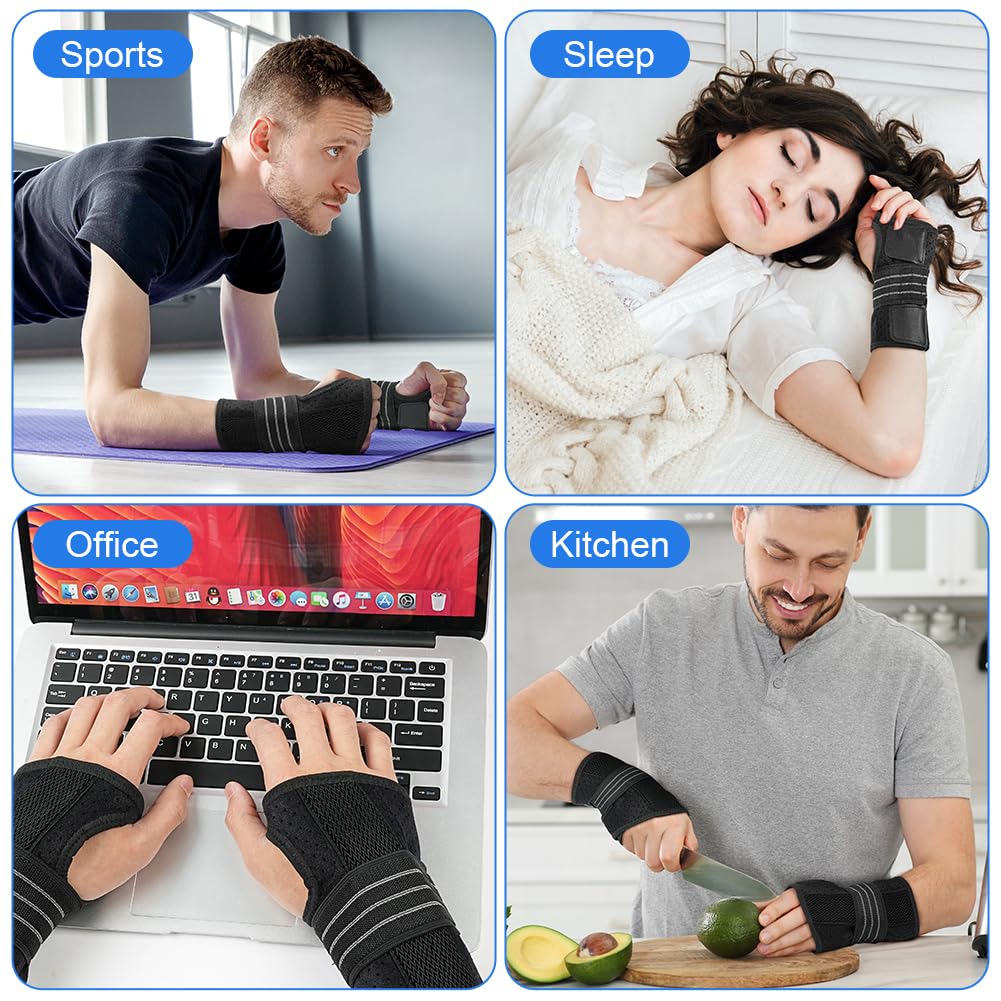 Handgelenkstütze, 2er Verstellbare Handgelenk Bandagen mit 3 Metallschienen, Handgelenkbandage für Karpaltunnel Arthritis Sehnenscheidenentzündung Verstauchungen, Nachtschlaf, Männer Frauen (M)