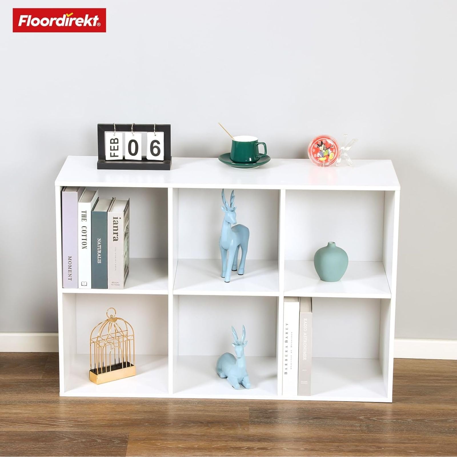 Floordirekt Libreria bianca in legno con 6 scomparti, scaffale a cubo per soggiorno e camera da letto (Vermont)