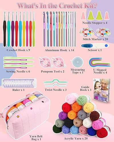Vista 21 de Aeelike Kit de ganchillo para principiantes, jóvenes y mayores, el primer kit de ganchillo para adultos incluye 23 ganchos de ganchillo, juego