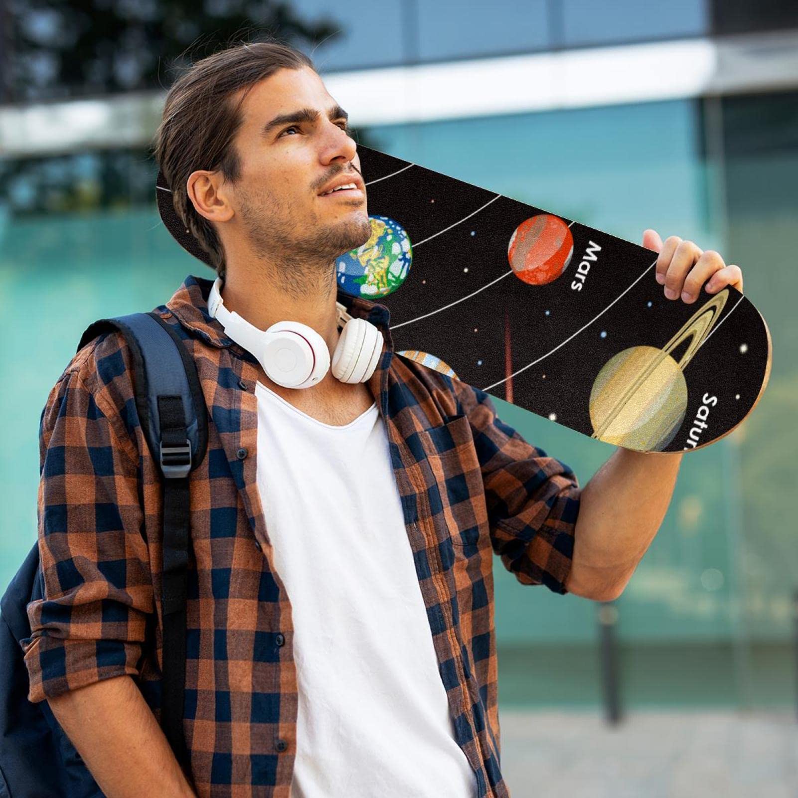 Outer Space Planeten Sternenhimmel, 2 Stück Skateboard-Griptape Bogen Schleifpapier Longboard Aufkleber Roller Deck Sandpapier