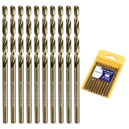 M35 HSS - Brocas de cobalto de 18 pulgadas, 10 piezas, juego de brocas helicoidales de metal Jobber de longitud y vástago recto, adecuadas para
