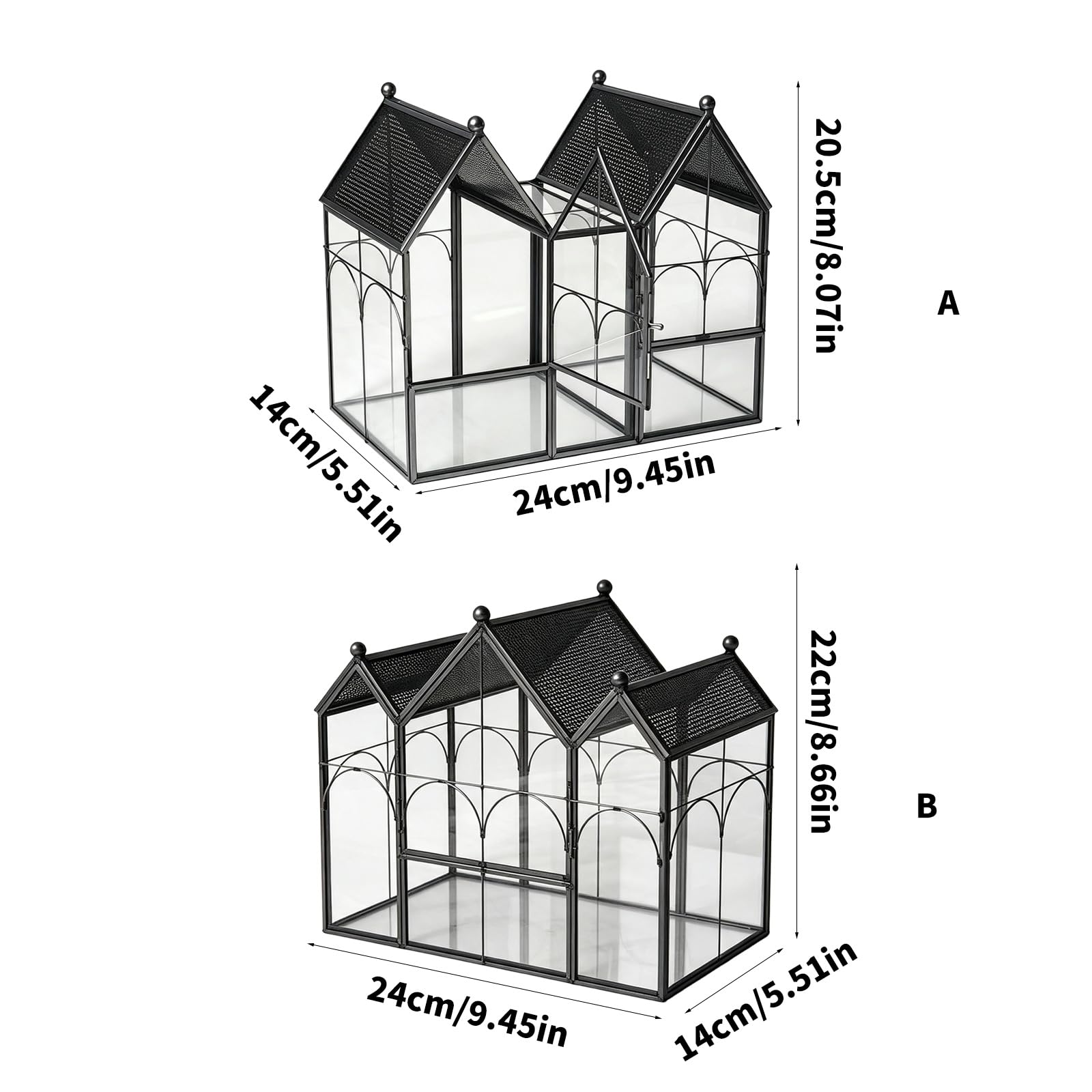 Contenitore per esposizione per terrario, Gold Double Roof
