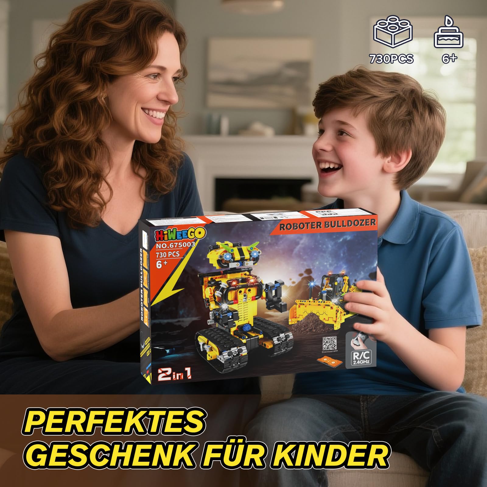 HiWEEGO Technik Ferngesteuert Roboter für Kinder - 730 Teiles 2-in-1 APP Fernbedienung Bausatz RC Robot Bulldozer Technic Programmierbare Bauspielzeug Wiederaufladbar Geschenk für Jungen Mädchen 8-12