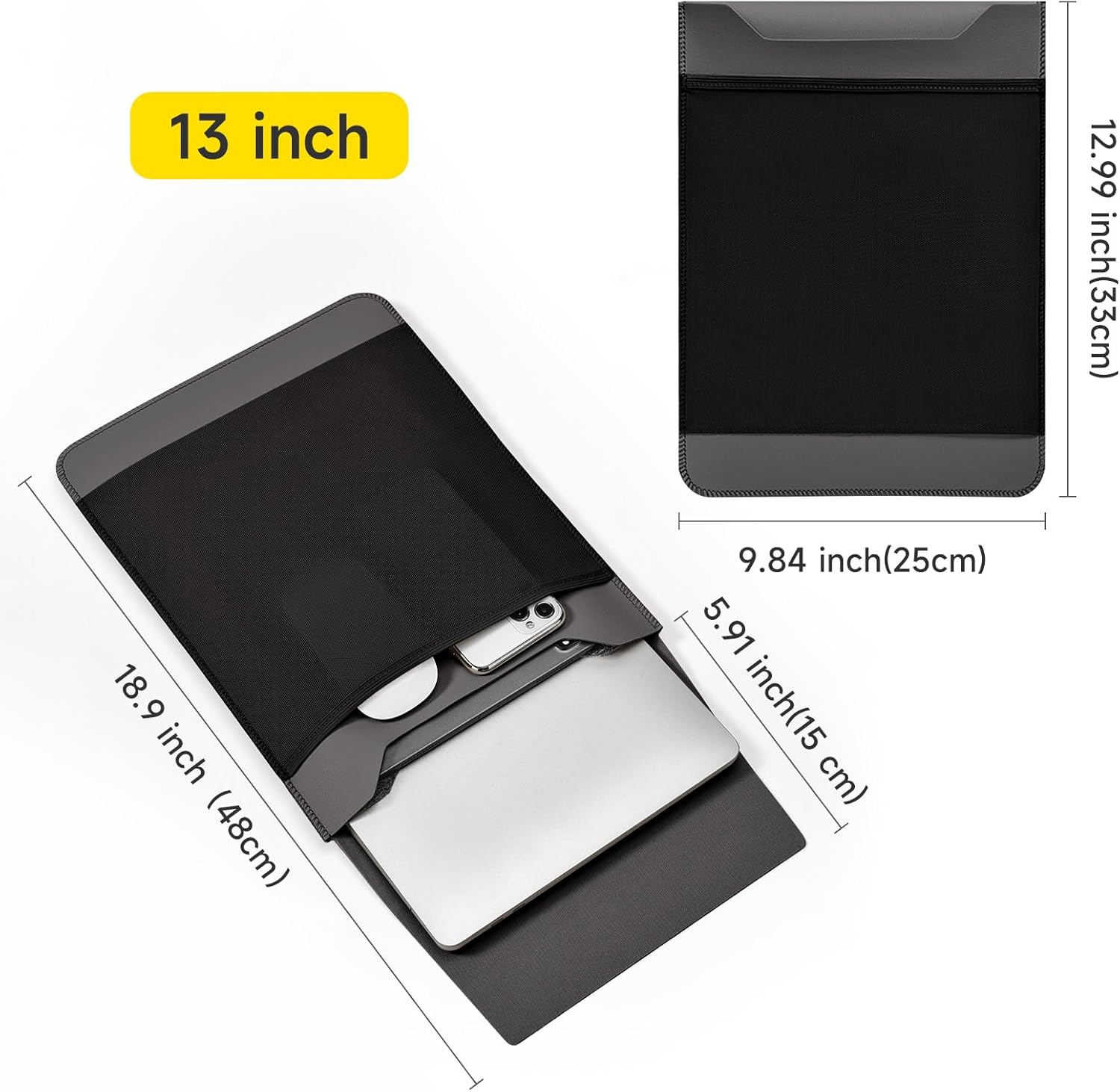 Slim PU Leather 13 13.6 Inch Laptop Sleeve Protective Case with Mouse Pad for MacBook Air/Pro 13 M4/M3/M2/M1 HP Lenovo Dell Asus Samsung Briefcase Carrying Laptop Bag (Black&Gray, 13 inch)