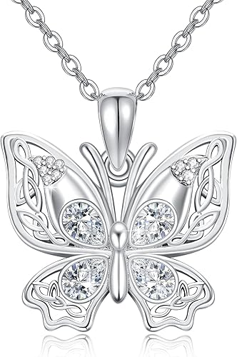 Butterfly Necklace S925 Sterling Silver Butterfly Pendant Necklace Sparkly Cubic Zirconia Butterfly Necklace Butterfly Jewelry Gift for Women Girl