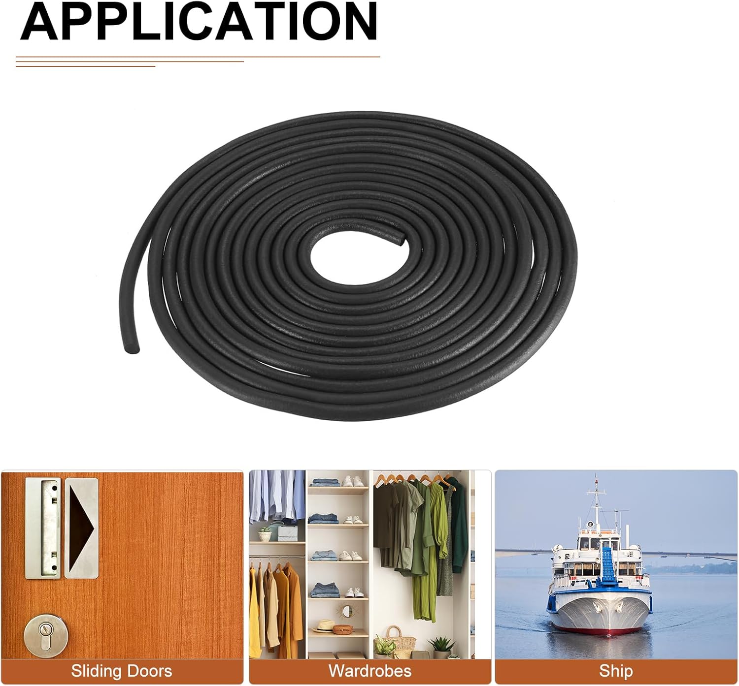 DTGN 4mm x 6meters(DXL) Nitrile Rubber Round Seal Strip - 1Pack - Good for DIY Furniture - Round Solid Weather Stripping - Black